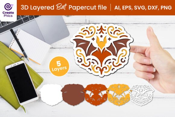 Download 3D Layered Bat Paper Cutting SVG | Decor - Decor Collection