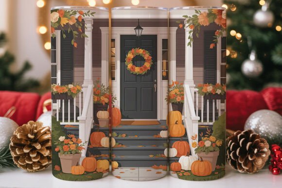 Download Fall Porch Decor 20oz Tumbler Wrap - Decor Collection