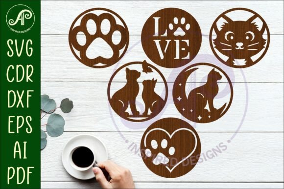 Download Cat Lovers Coasters, Laser Cut out 2 - Love Collection