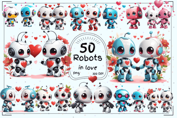 Download 50 Cute Robots in Love Clipart - Love Collection