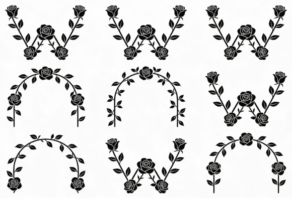 Download Rose Monogram W &amp; Arch SVG Clipart - Rose monogram Collection