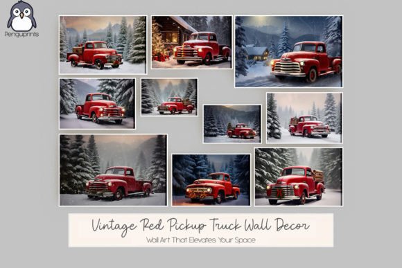 Download Vintage Red Pickup Truck Wall Art Decor - Decor Collection